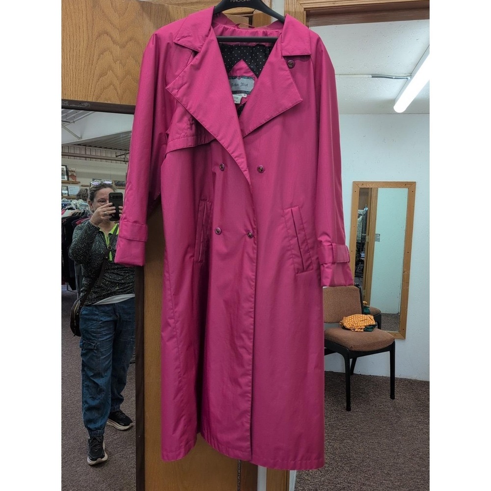 vtg British Mist Trench Rain Coat Bright Pink Sz 18 Drape Style